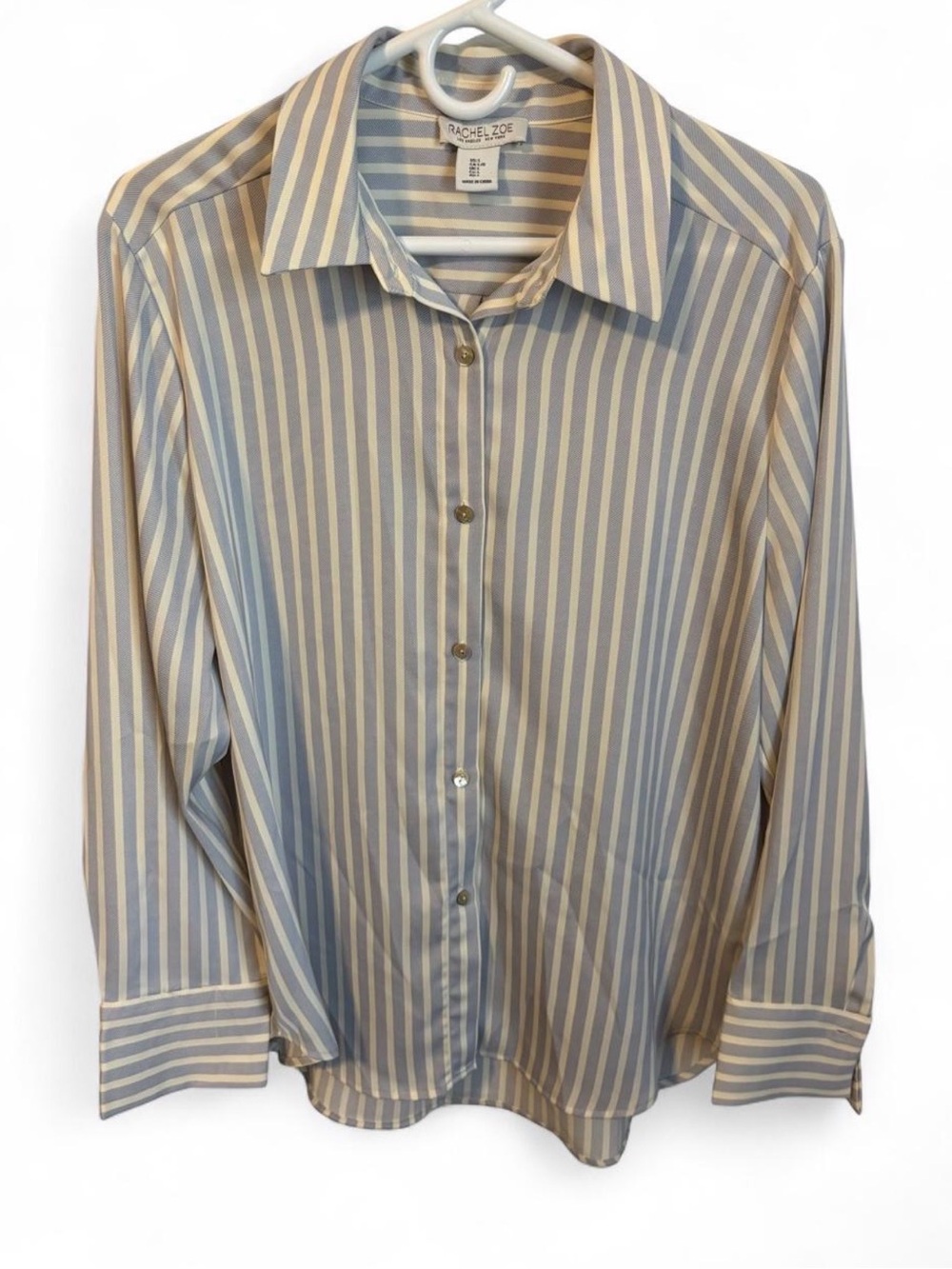 Rachel Zoe Striped Button Up Blouse Blue White Long Sleeve Top Size Large
